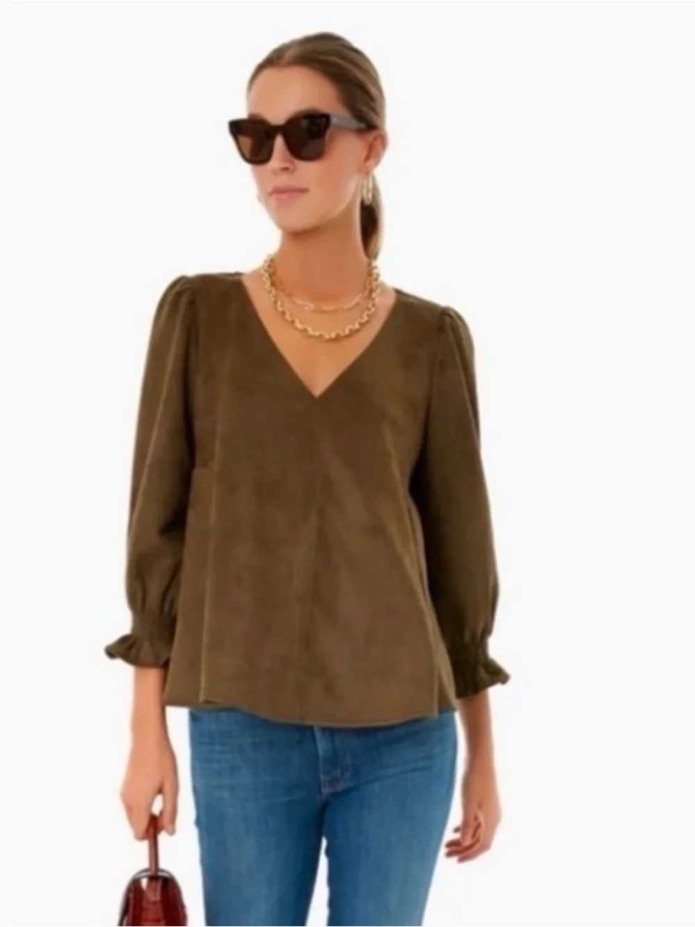 NWT Tuckernuck Easton Suede Blouse in Olive Brown